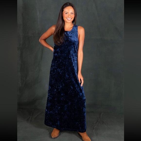 NATURAL LIFE Dresses & Skirts - Natural Life Dark Blue Crushed Velvet Sleeveless Maxi Dress Sz.XS